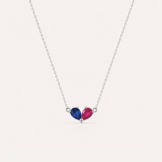 Silver heart birthstone necklace custom stone - Calioras