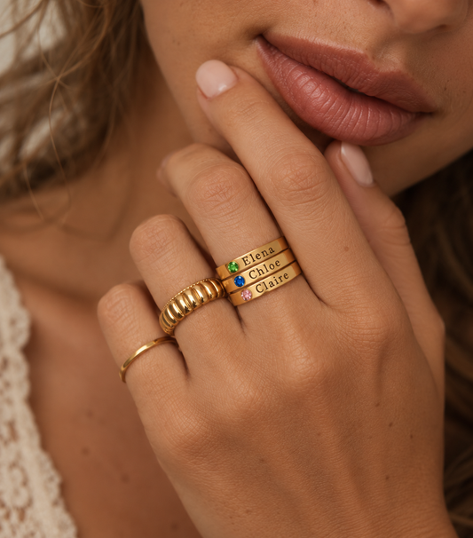 Gold birthstone name ring