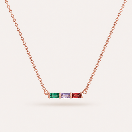 Gold family baguette birthstone necklace