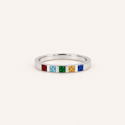 Gold family baguette birthstone ring