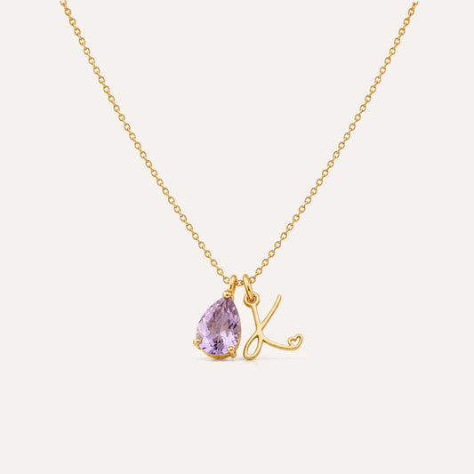 Gold teardrop birthstone initial necklace - Calioras
