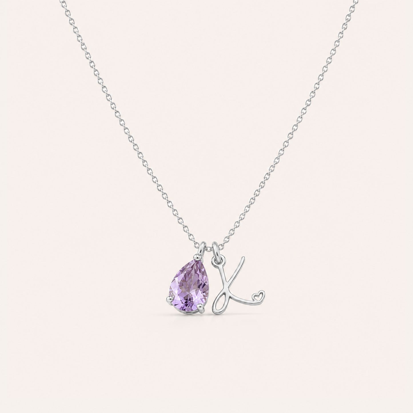 Silver teardrop birthstone initial necklace - Calioras
