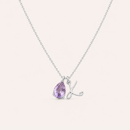 Silver teardrop birthstone initial necklace - Calioras

