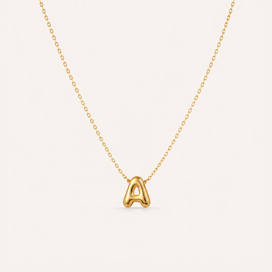 Gold bubble letter necklace personalized initial - Calioras