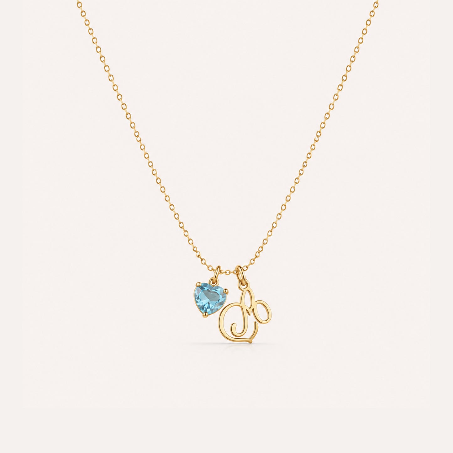 Gold heart birthstone initial necklace - Calioras