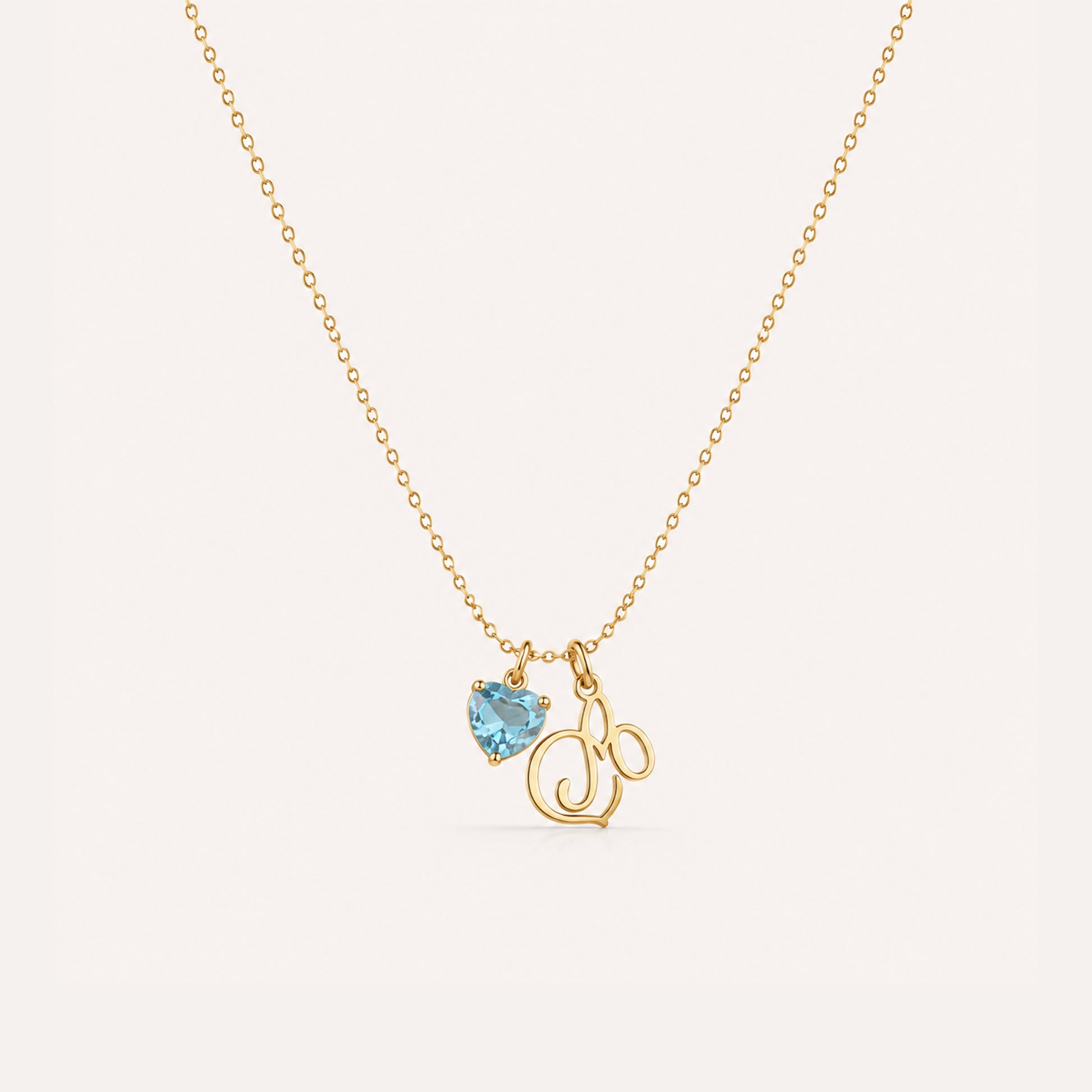 Gold heart birthstone initial necklace - Calioras