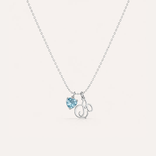 Silver heart birthstone initial necklace - Calioras