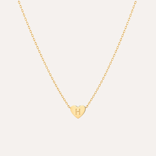 Gold 3D heart charm initial necklace - Calioras