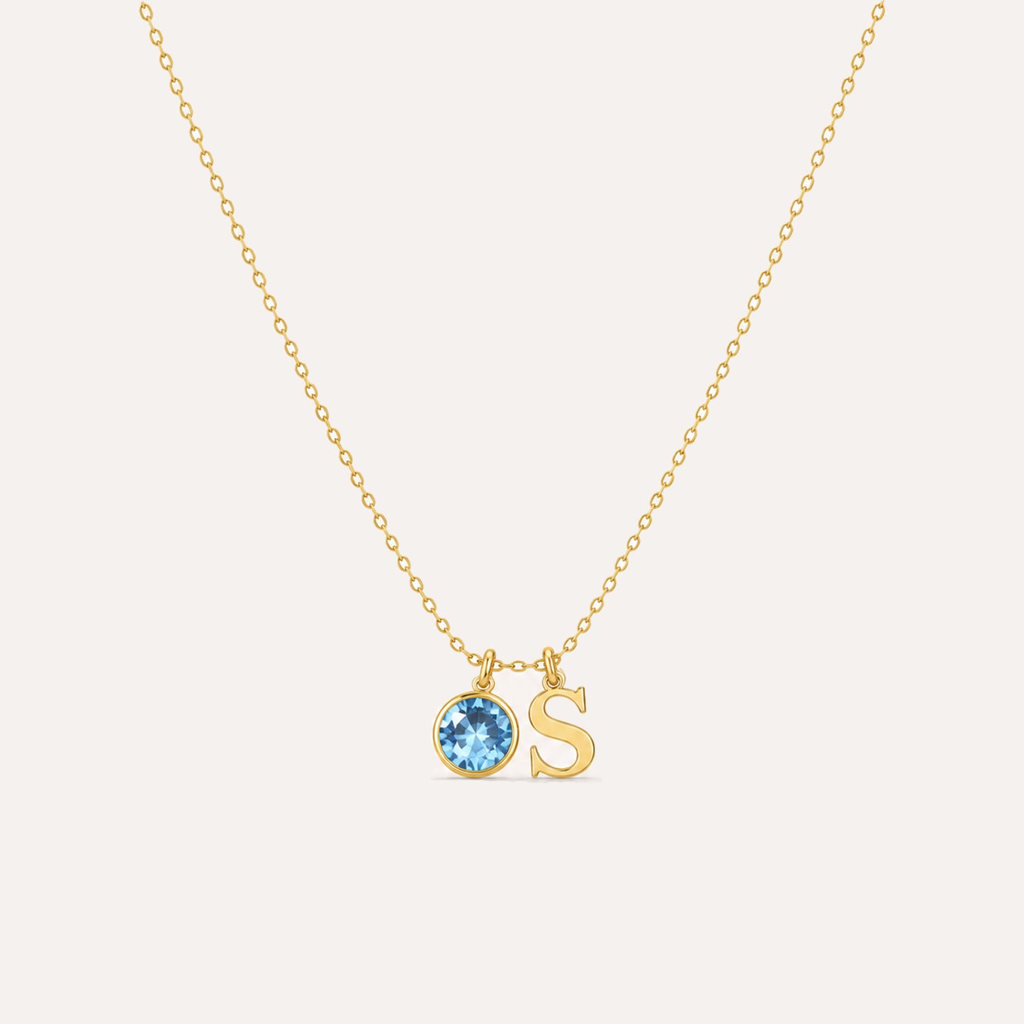 Gold birthstone initial necklace personalized - Calioras