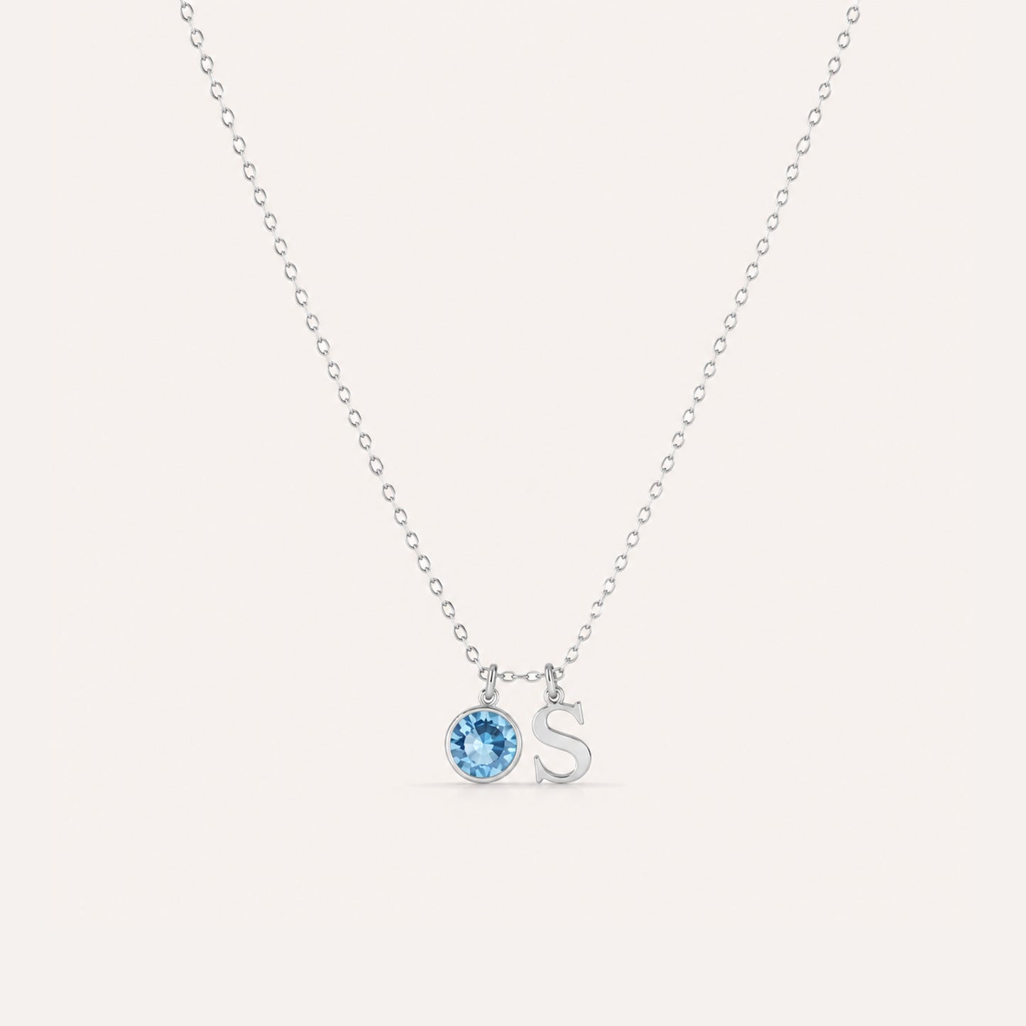 Silver birthstone initial necklace personalized - Calioras
