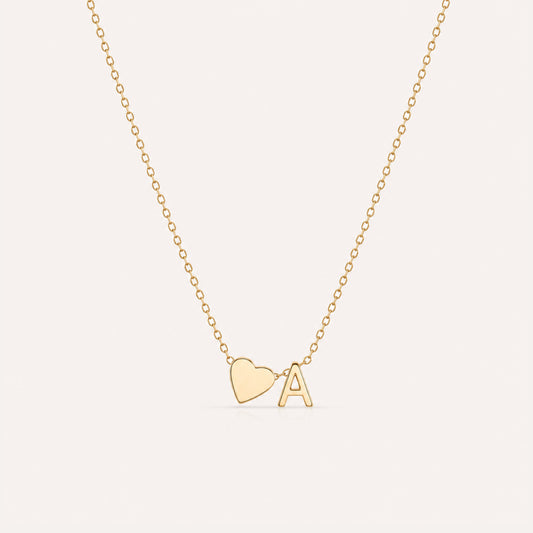 Gold heart initial necklace dainty personalized - Calioras
