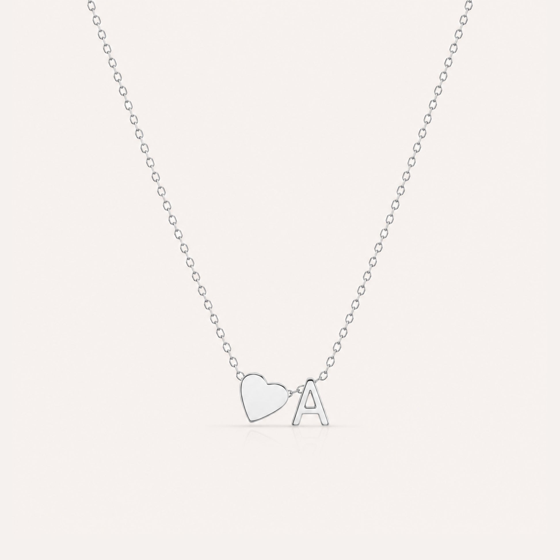 Silver heart initial necklace personalized - Calioras
