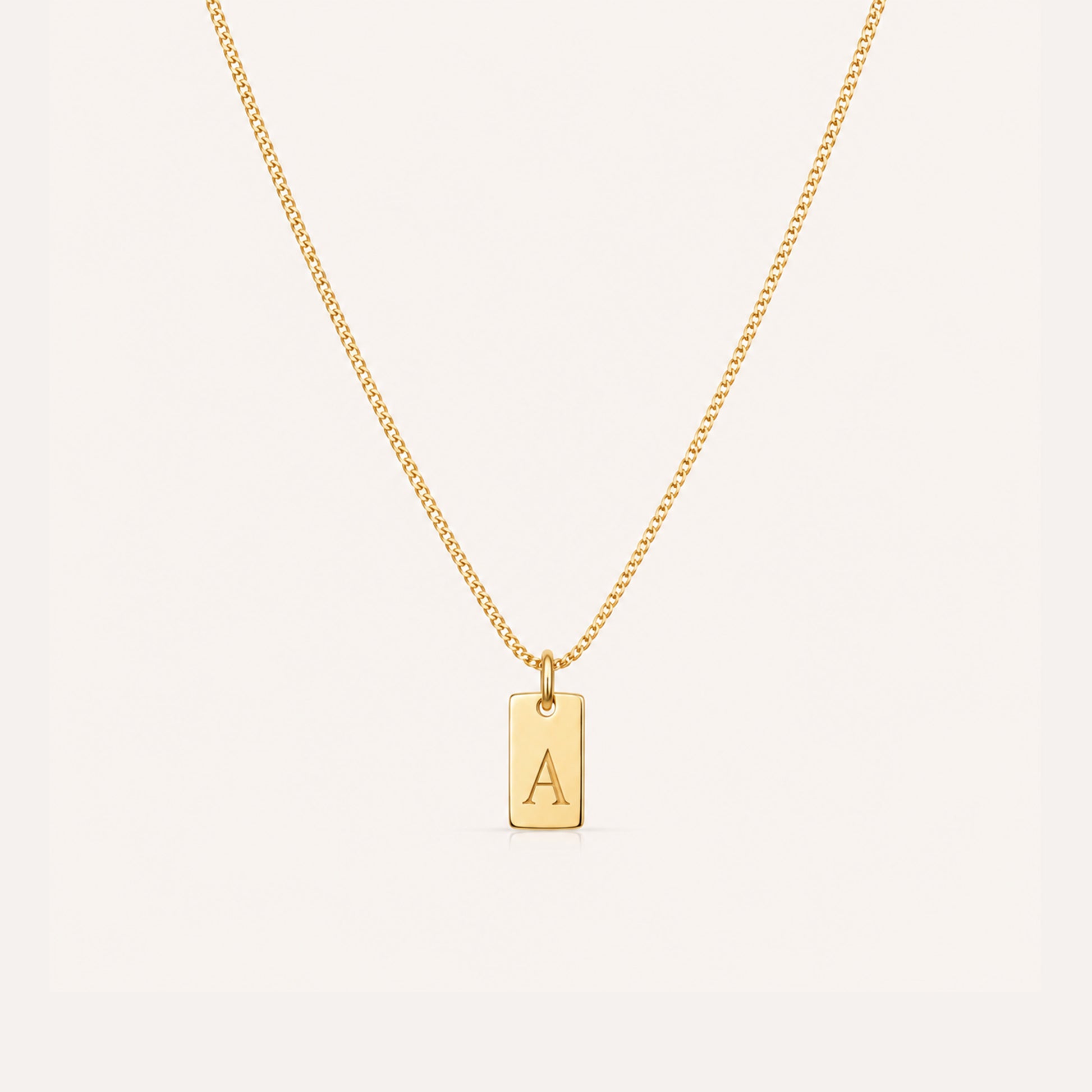 Gold initial tag necklace dainty personalized - Calioras