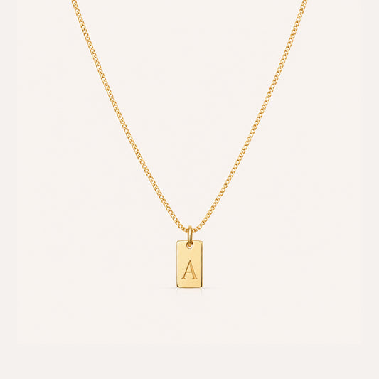 Gold initial tag necklace dainty personalized - Calioras