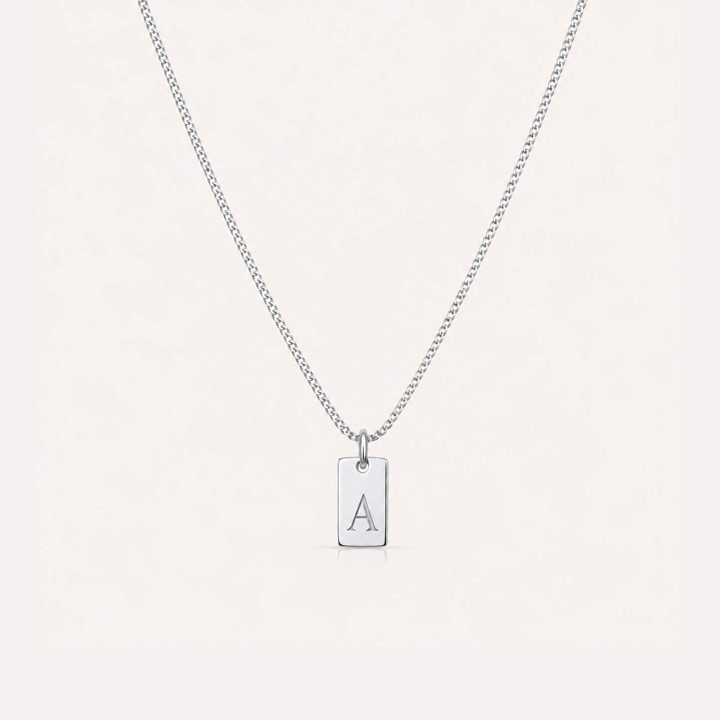 Silver initial tag necklace personalized - Calioras
