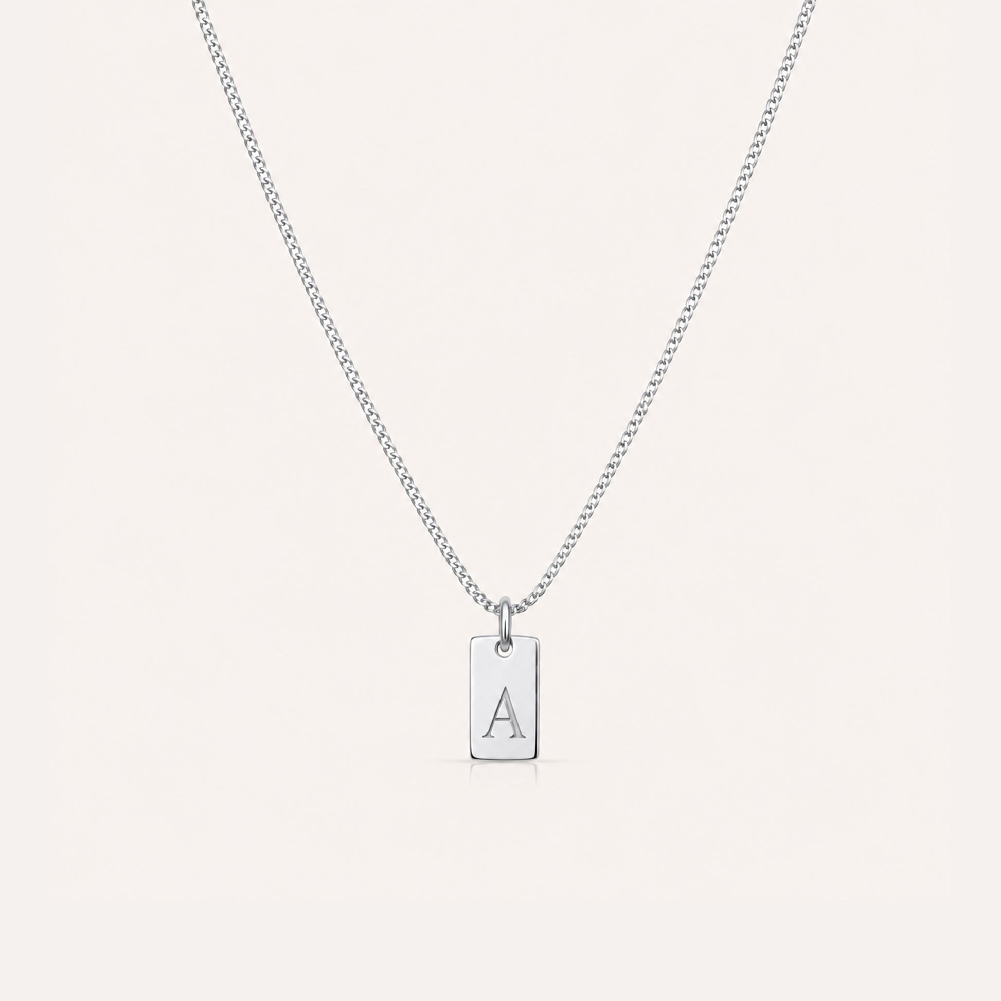 Silver initial tag necklace personalized - Calioras