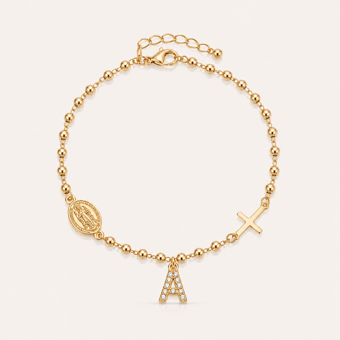 Gold Virgin Mary cross bracelet faith jewelry - Calioras