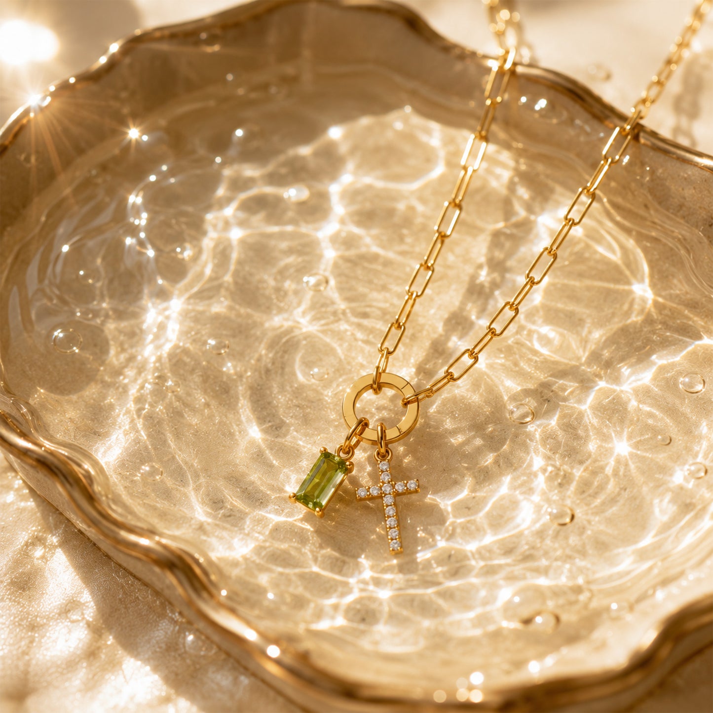 Paperclip Birthstone Cross Necklace