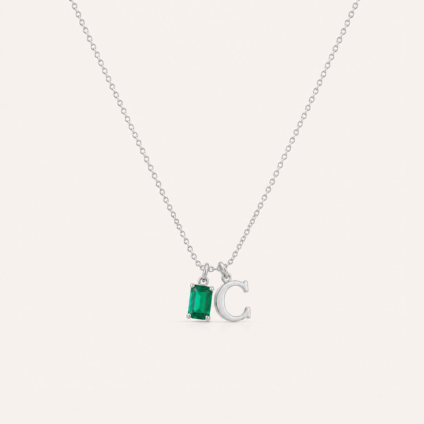 Silver rectangle birthstone initial necklace - Calioras