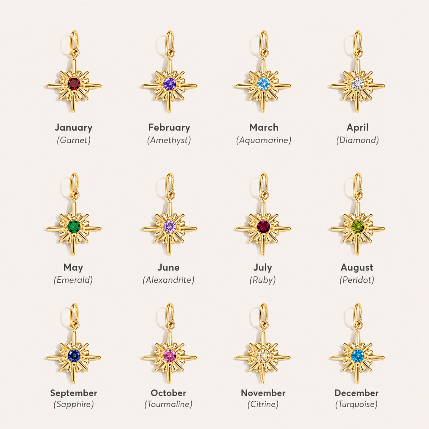 Pearl Cross Necklace with Birthstone Sunburst Charm