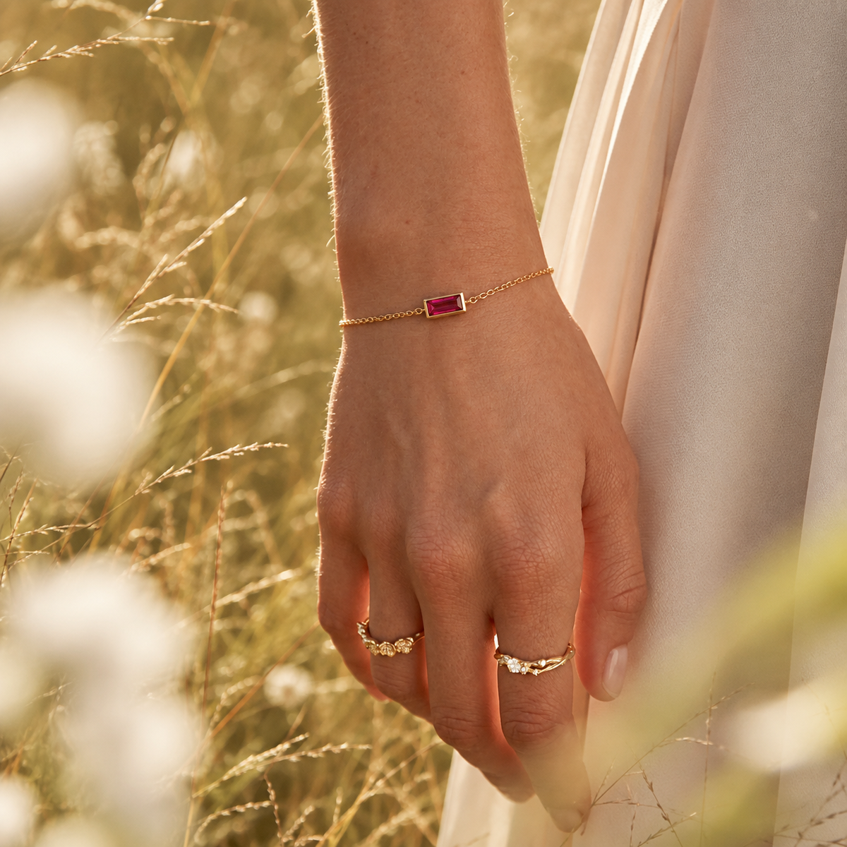 Gold baguette birthstone bracelet