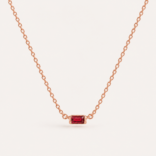 Gold baguette birthstone necklace