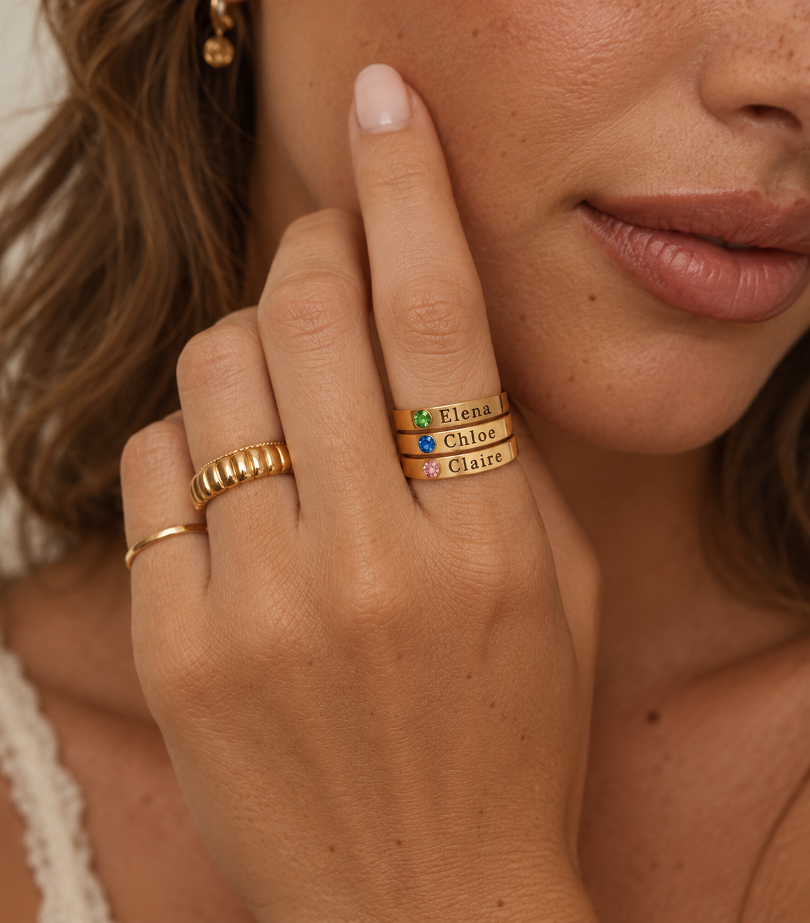 Gold birthstone name ring