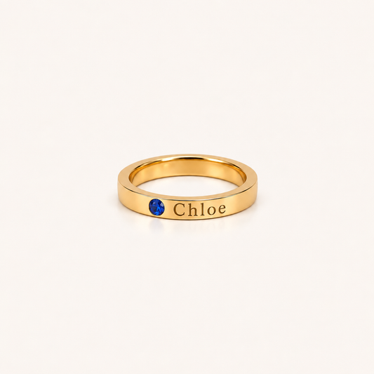 Gold birthstone name ring