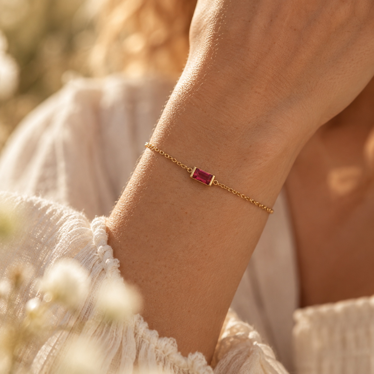 Gold baguette birthstone bracelet