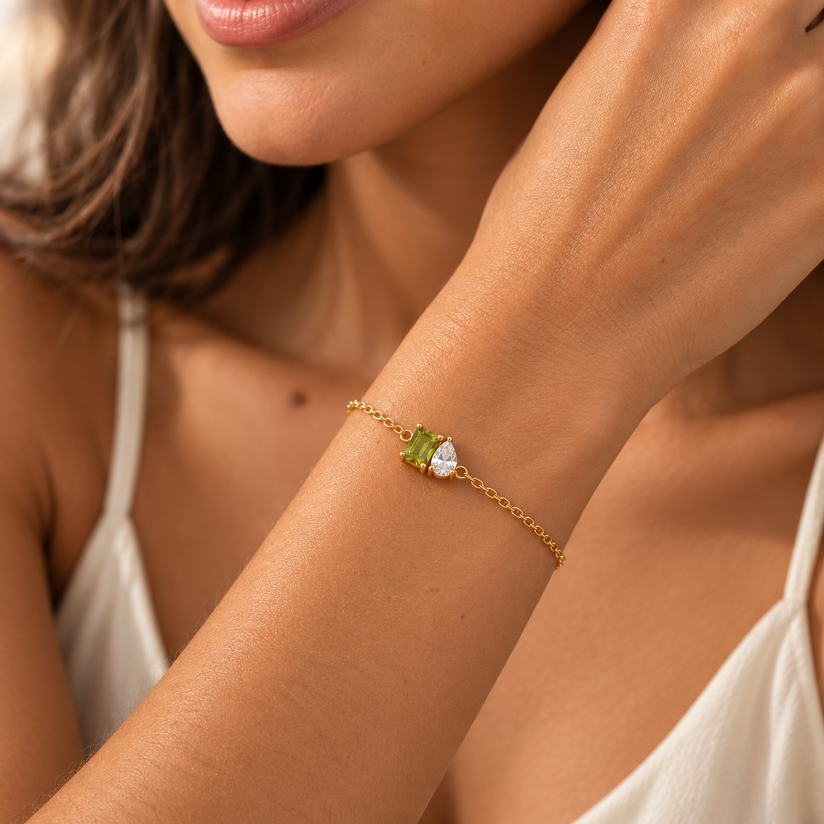 Gold toi et moi birthstone bracelet