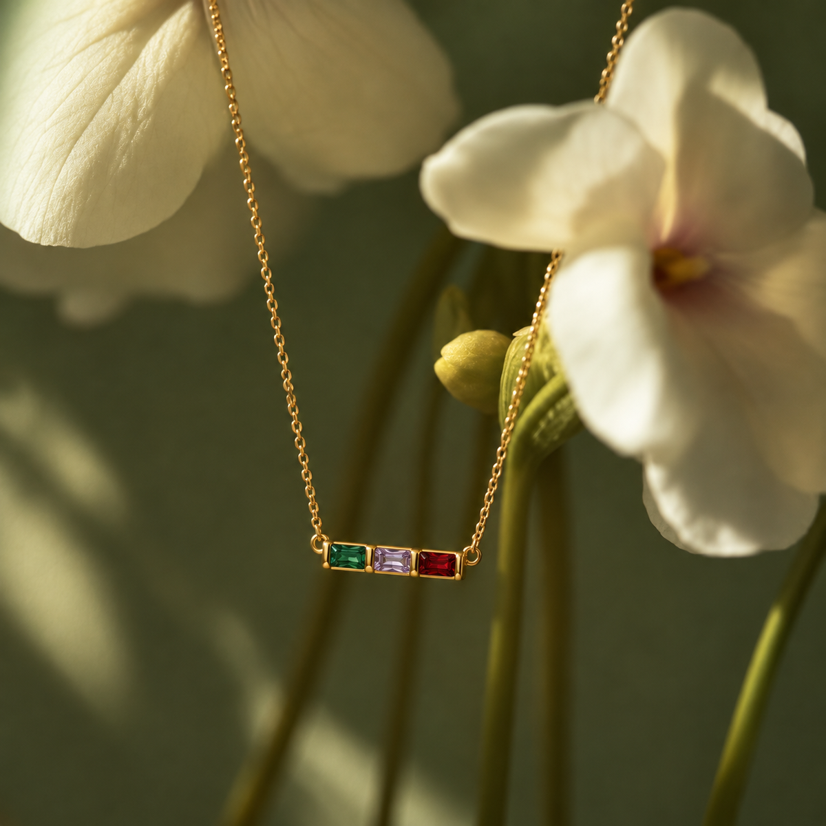 Gold baguette birthstone necklace