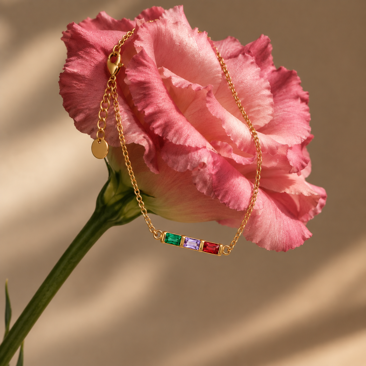 Gold baguette birthstone bracelet