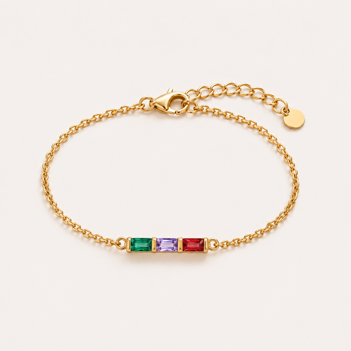 Gold family baguette birthstone bracelet