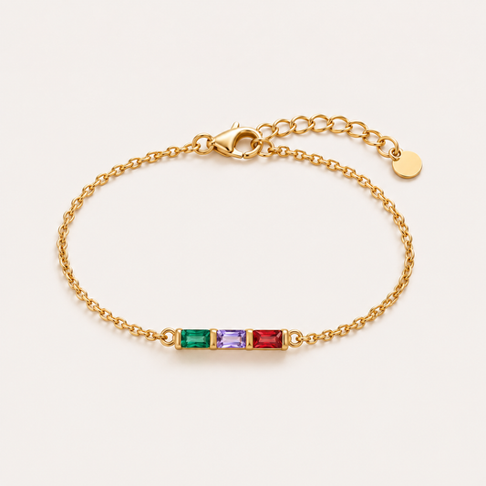 Gold family baguette birthstone bracelet