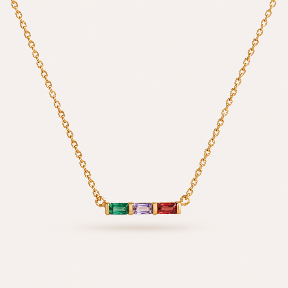 Gold family baguette birthstone necklace