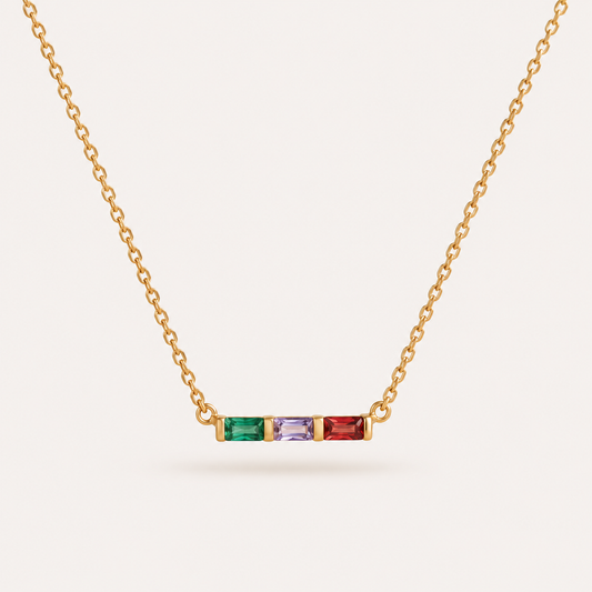 Gold family baguette birthstone necklace