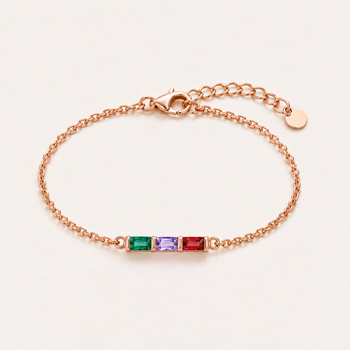 Gold family baguette birthstone bracelet