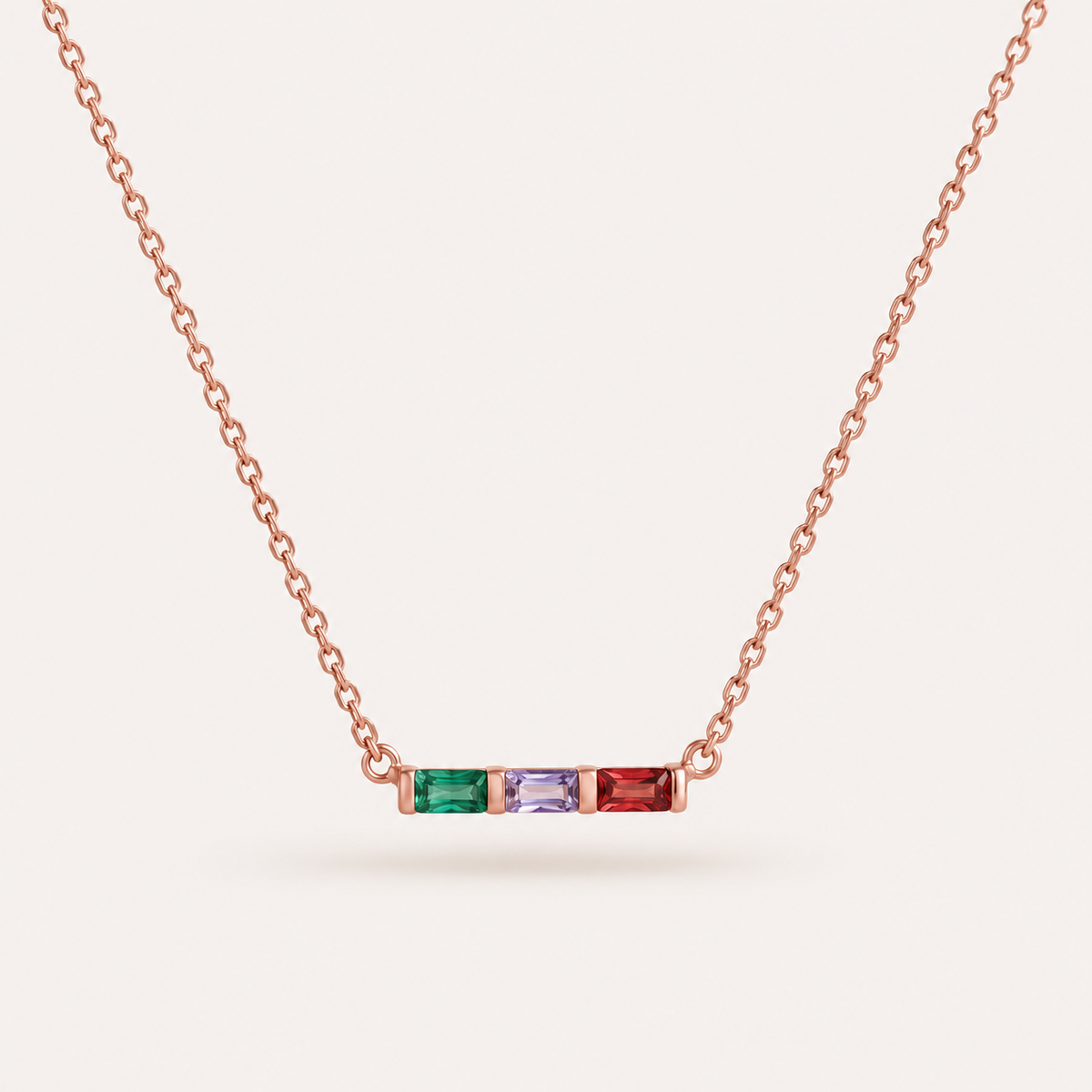 Gold family baguette birthstone necklace
