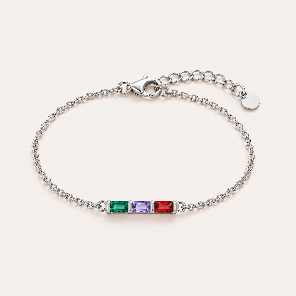 Gold family baguette birthstone bracelet