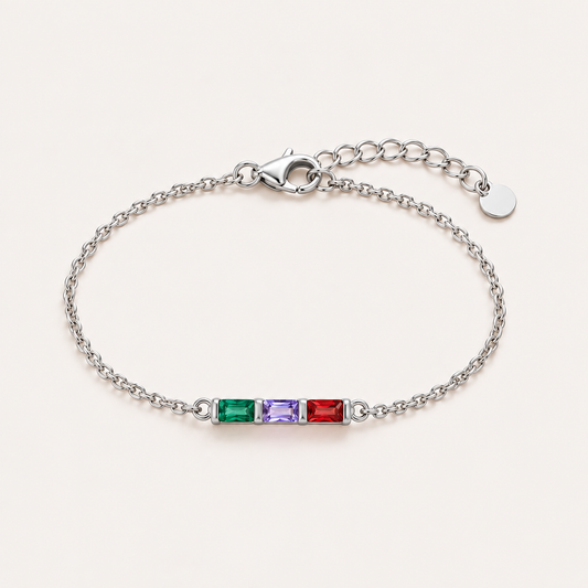 Gold family baguette birthstone bracelet