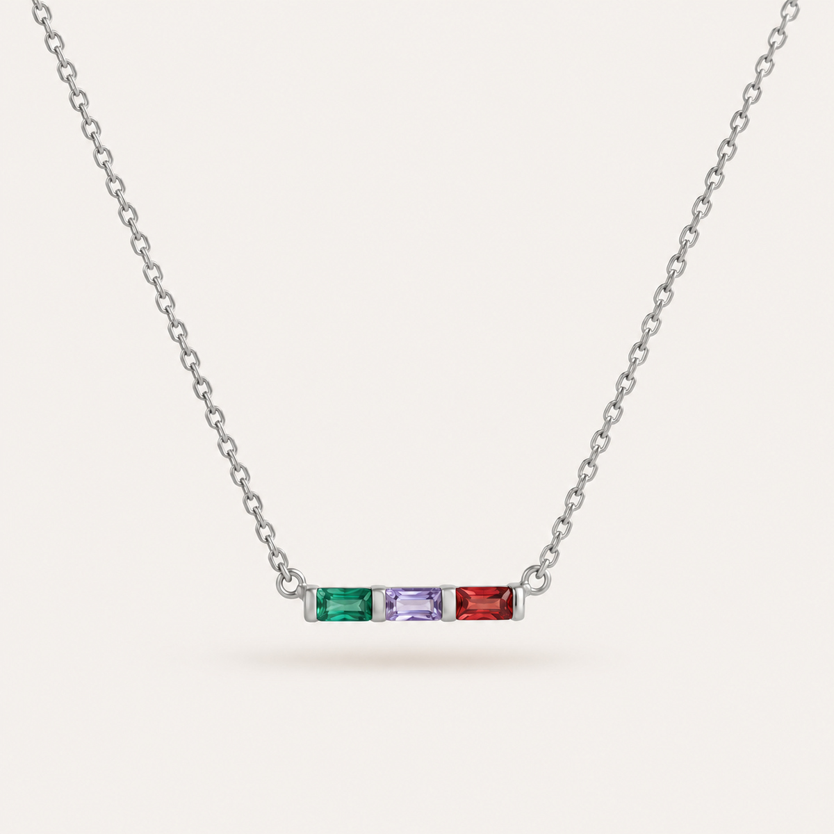 Gold family baguette birthstone necklace