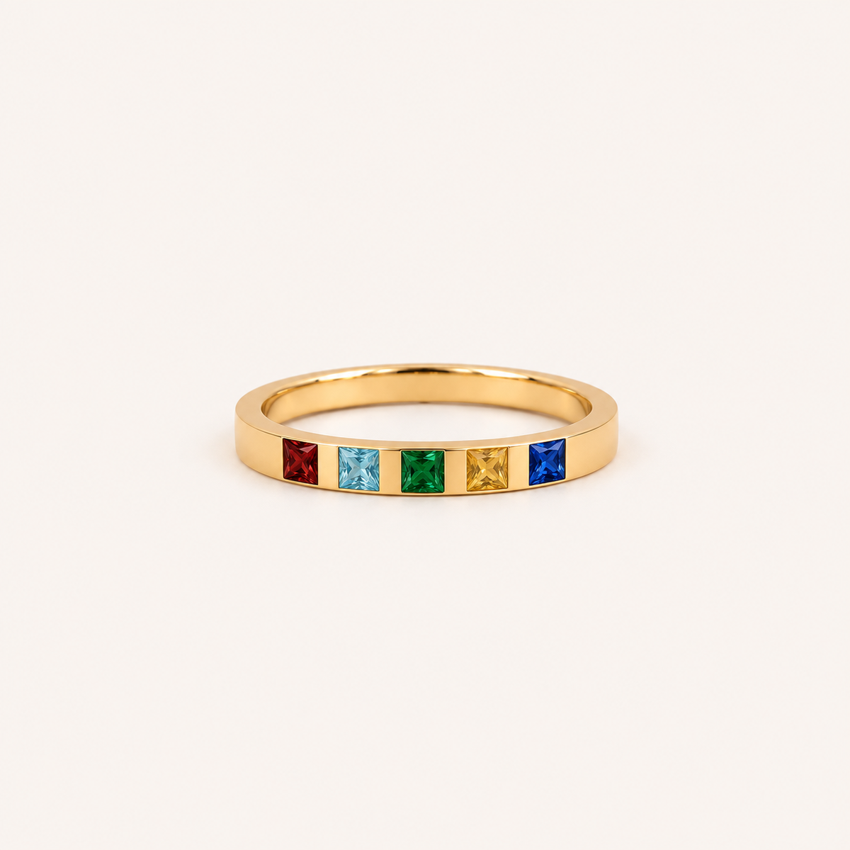 Gold family baguette birthstone ring