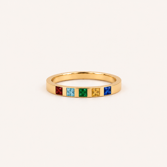 Gold family baguette birthstone ring