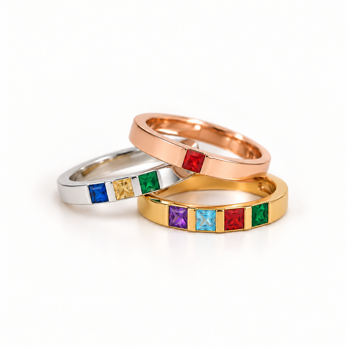 Gold family baguette birthstone ring