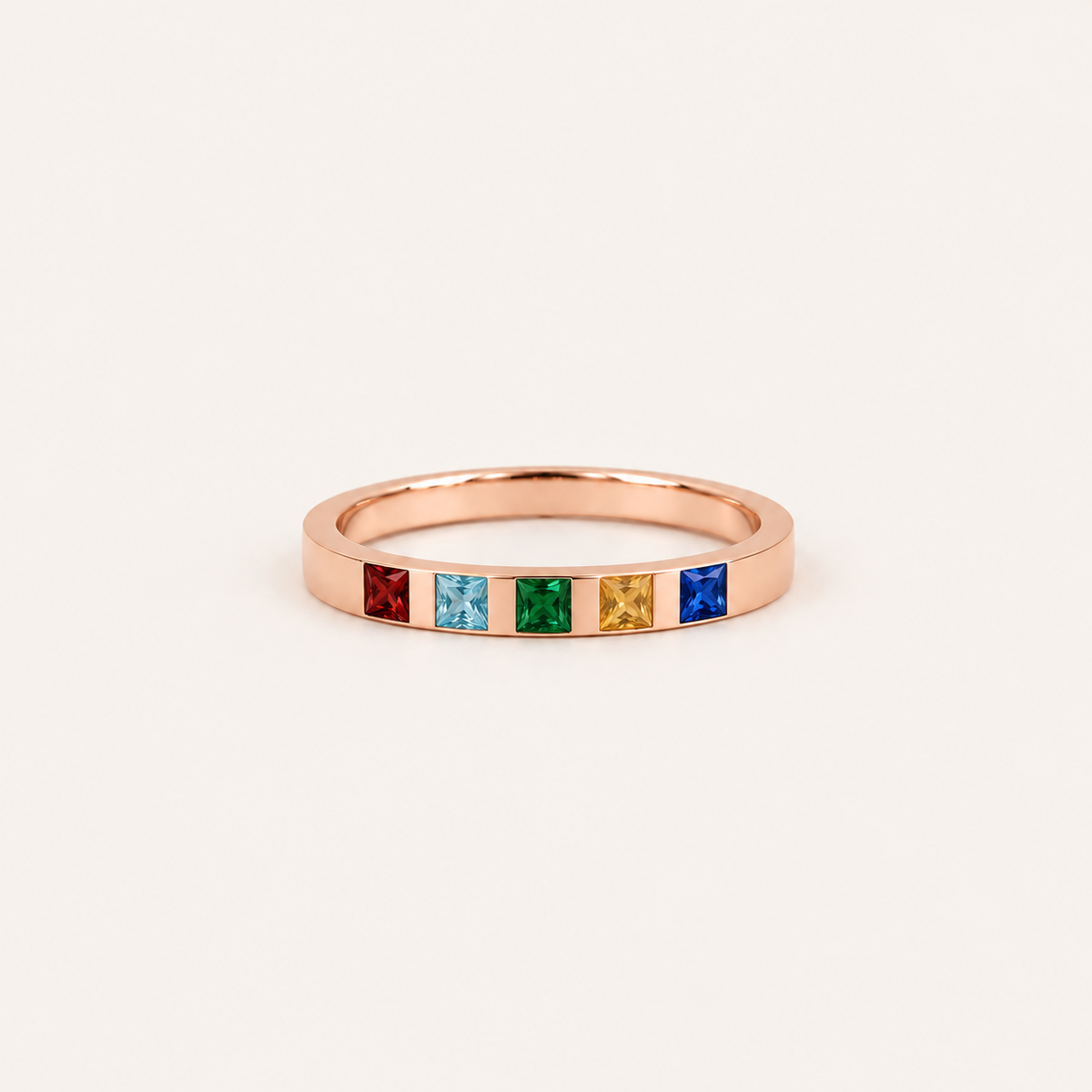 Gold family baguette birthstone ring