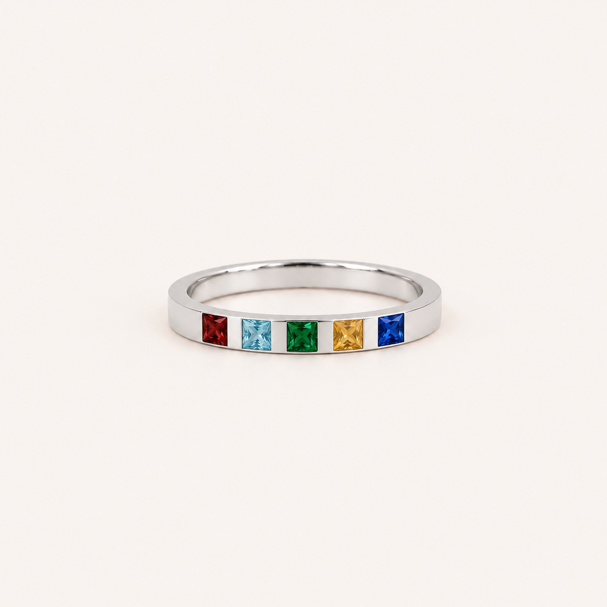 Gold family baguette birthstone ring