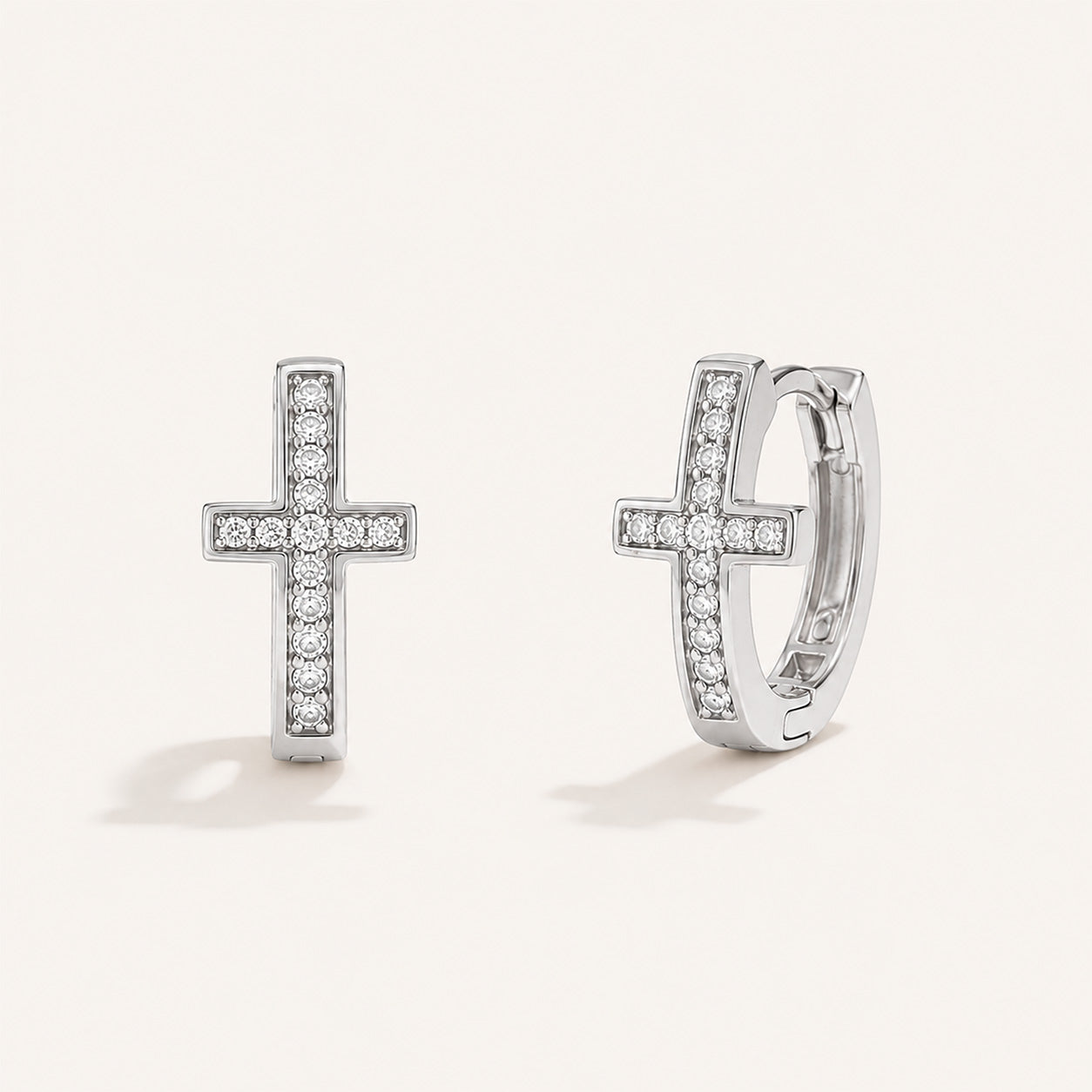 Gold pave cross huggie earrings